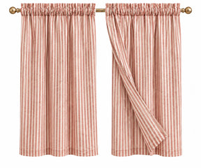 Red linen café curtains for kitchen windows, set of 2. Short red linen tier curtains for small windows with soft natural light filtering