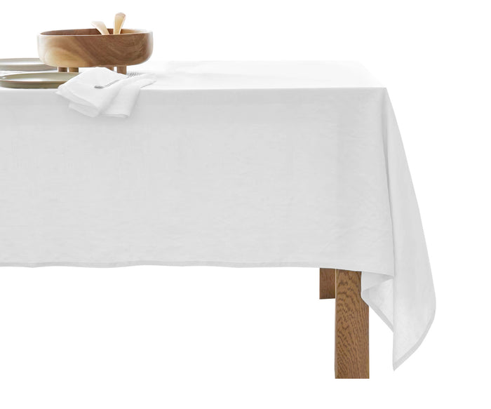 Classic white linen rectangle tablecloth – natural fabric with timeless style for weddings, parties, and home décor.