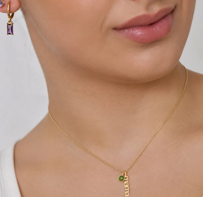 Mama necklace with August peridot birthstone personalized gold pendant necklace for mom