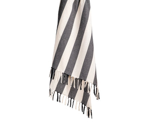 Lightweight striped cotton throw blanket adding texture and comfort to a living space