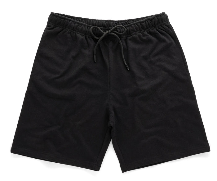 Men's black cotton shorts with elastic waistband