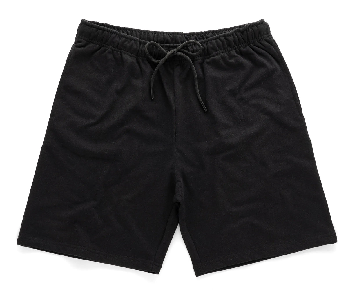 Men's black cotton shorts with elastic waistband