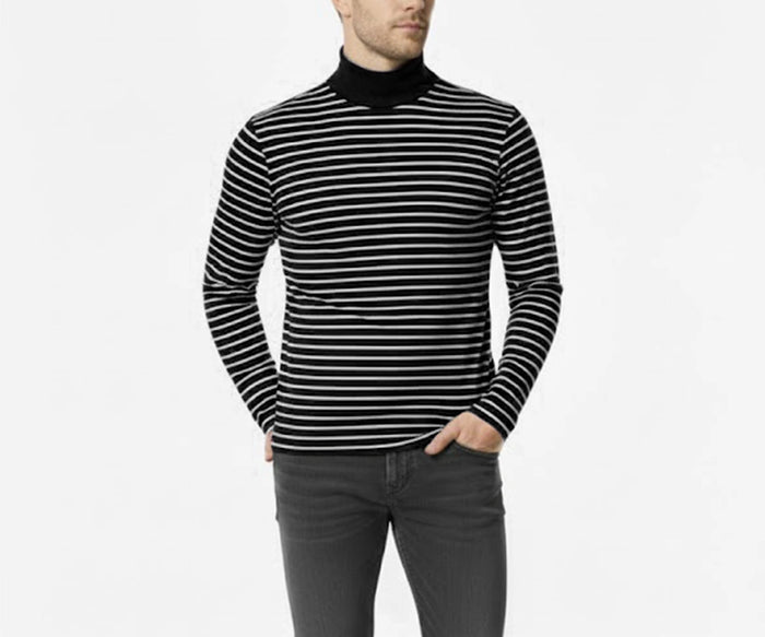 Men’s black high neck cotton t-shirt, sleek modern style for casual and everyday wear