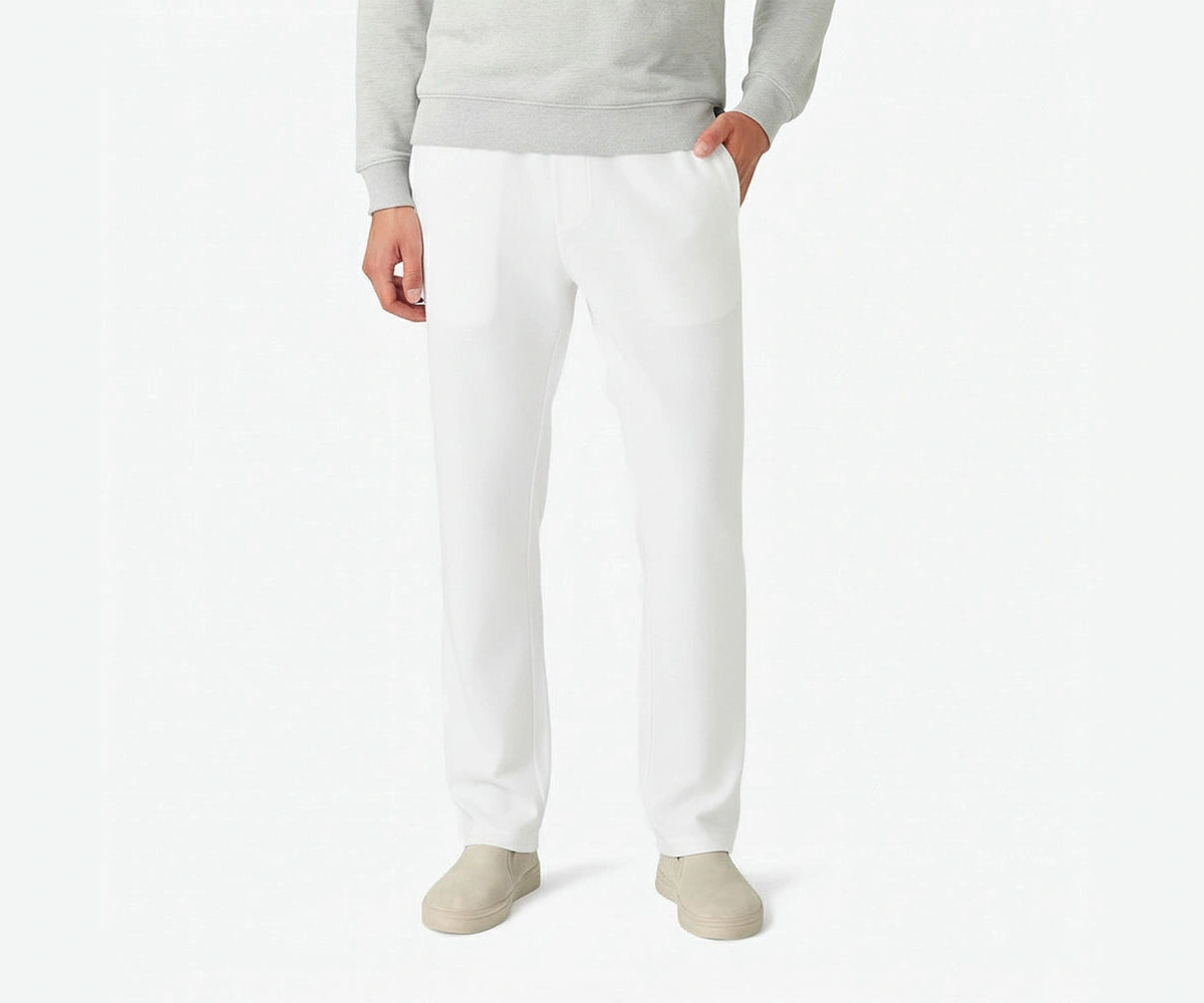 White Men’s Casual Loose Fit Pants – clean minimalist relaxed-fit trousers for everyday comfort