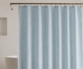 Mist blue linen shower curtain for bathroom with soft natural texture
Blue linen bathroom curtain for coastal, minimalist and relaxed décor