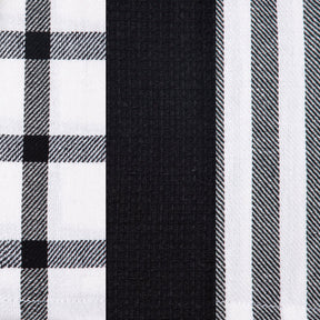 Elegant black and white dish towel with a single white band