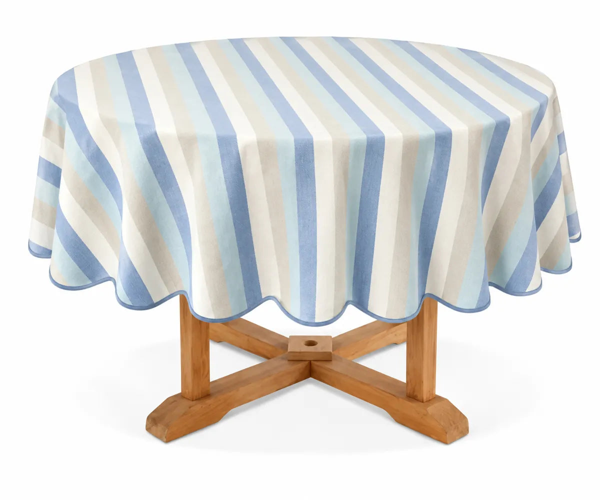 Striped Round Tablecloth - Scalloped Edge