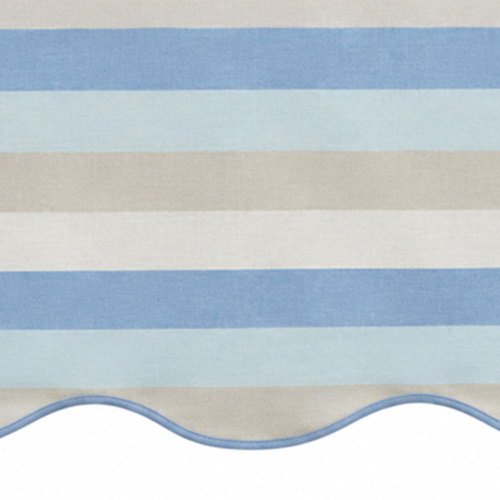 Light blue and white striped scalloped tablecloth for dining table linen