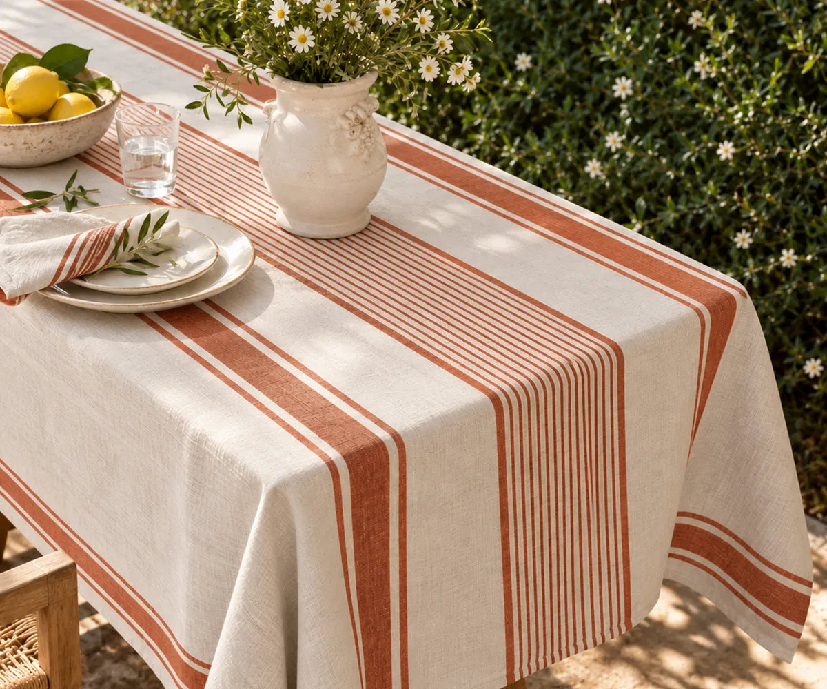 Timeless linen dining textile featuring understated striped detailing, suitable for entertaining, holiday meals, and everyday home styling.