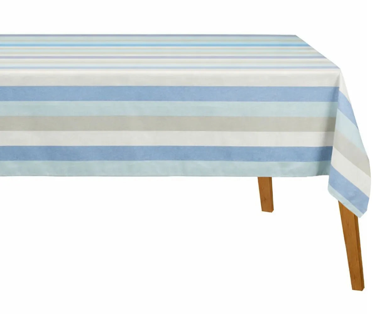 Refresh your dining space with this blue-and-beige striped cotton tablecloth, designed to bring timeless charm and everyday functionality to your table. 
