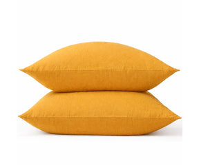 Mustard Yellow Cotton Pillow Case Set – Solid Color Pillow Covers