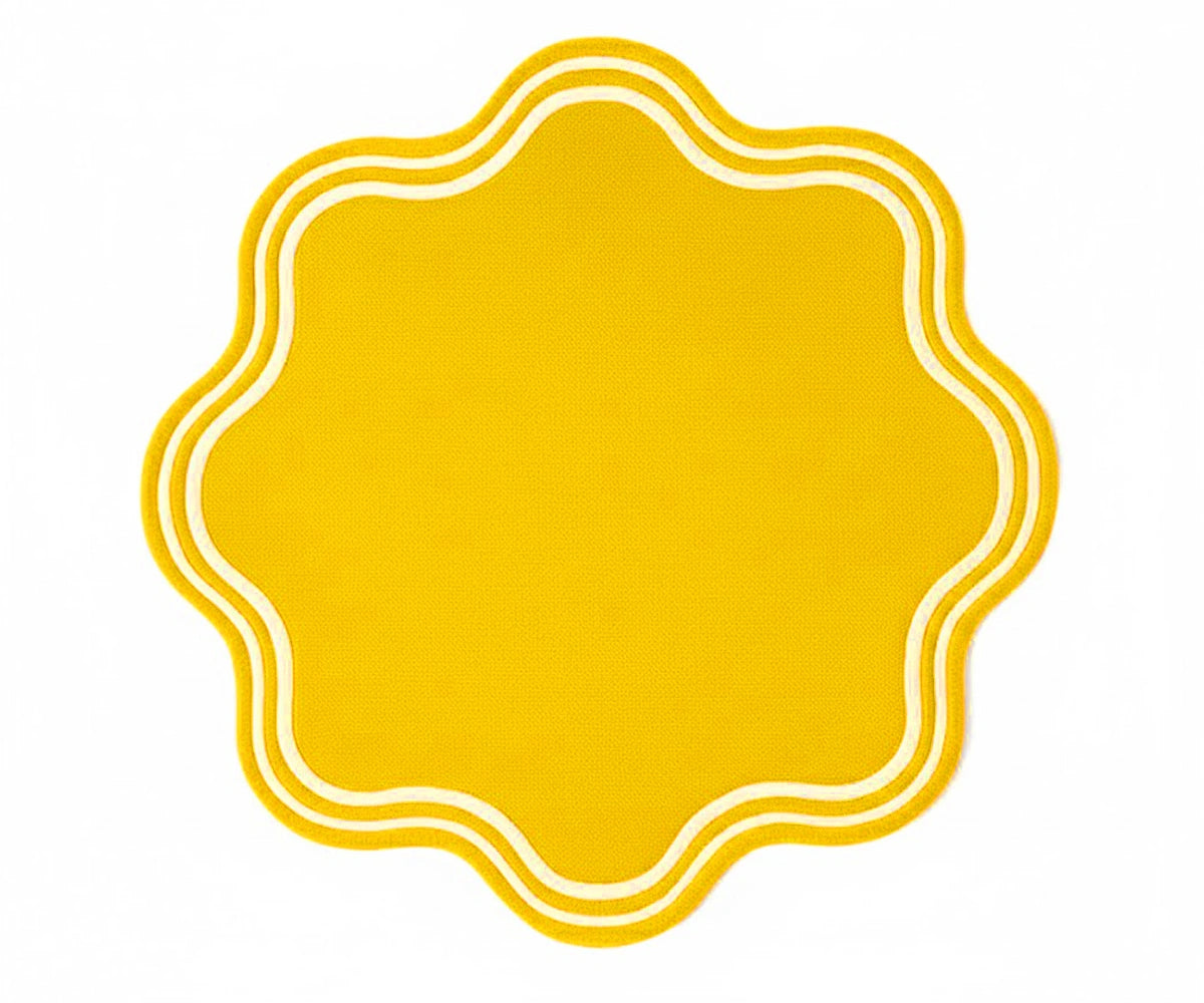 Mustard yellow scalloped placemat – round cotton table mat for vibrant boho and fall table décor
