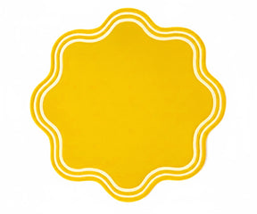 Mustard yellow scalloped placemat – round cotton table mat for vibrant boho and fall table décor