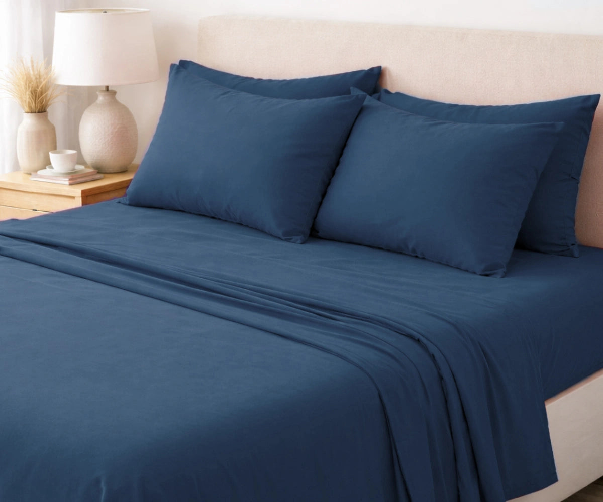 Dusty blue European flax linen sheet set, calming breathable luxury bedding for hotel inspired bedroom