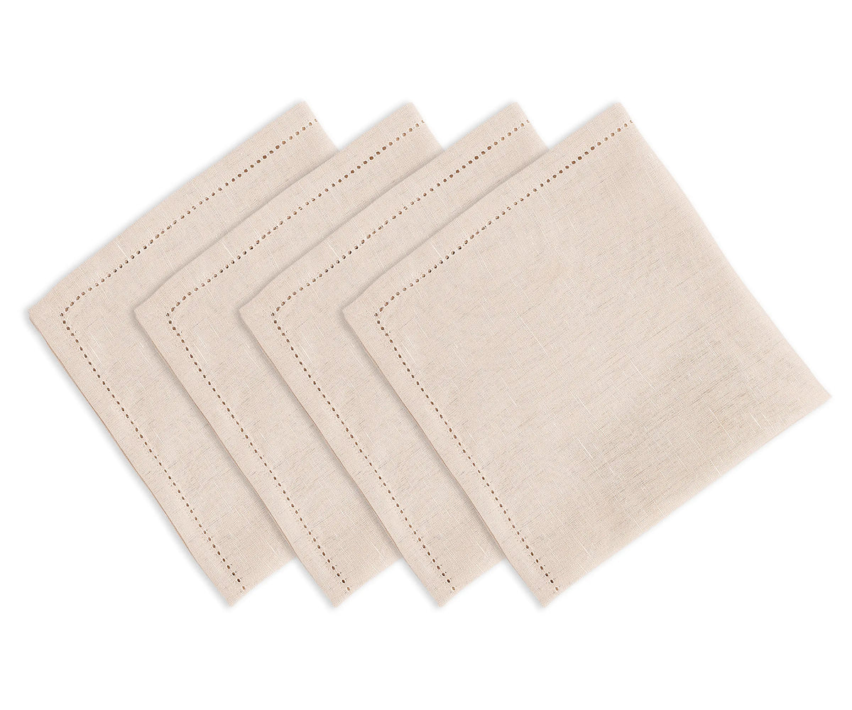 Natural cotton-linen blend napkins featuring classic hemstitched detailing