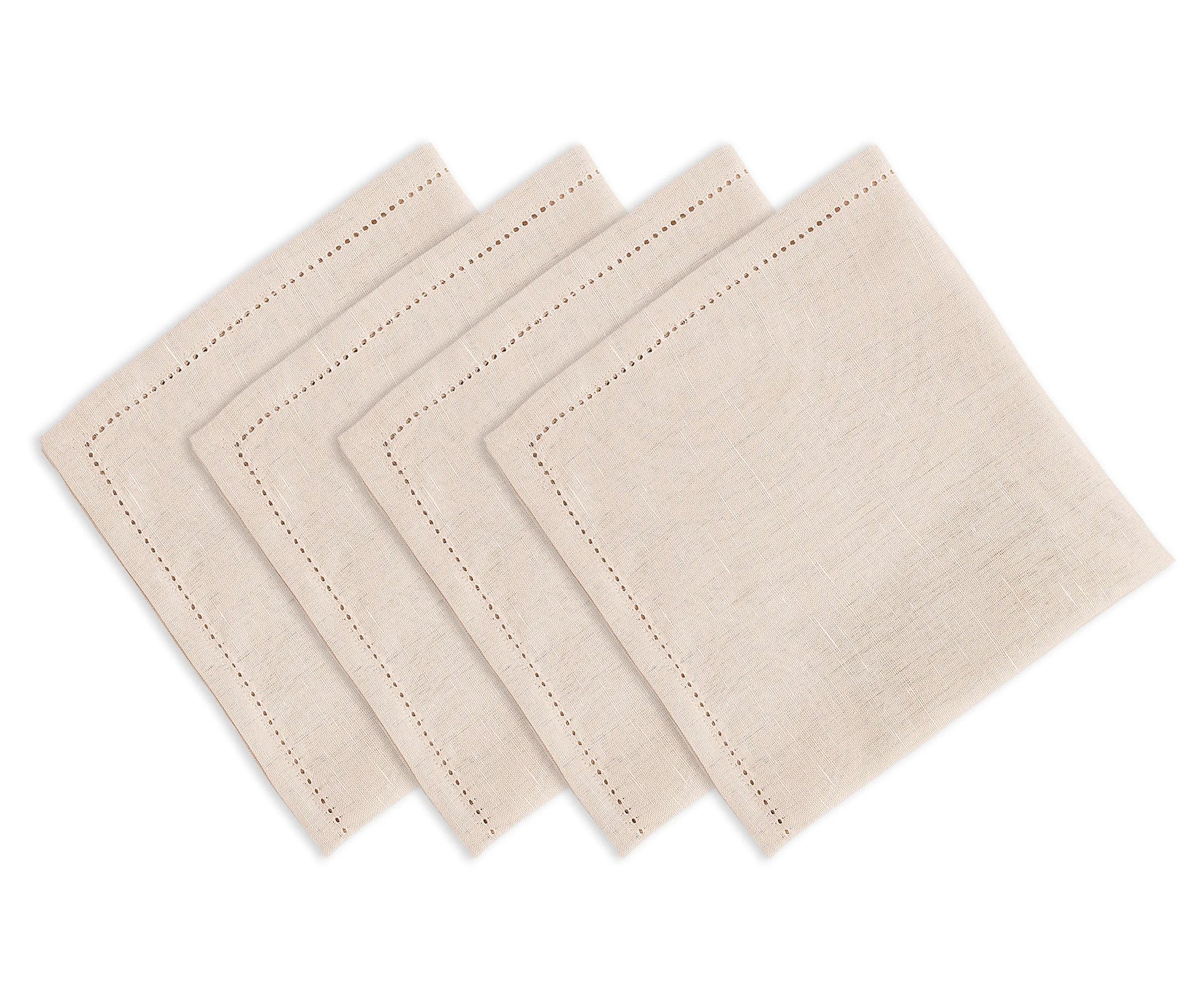 Natural cotton-linen blend napkins featuring classic hemstitched detailing