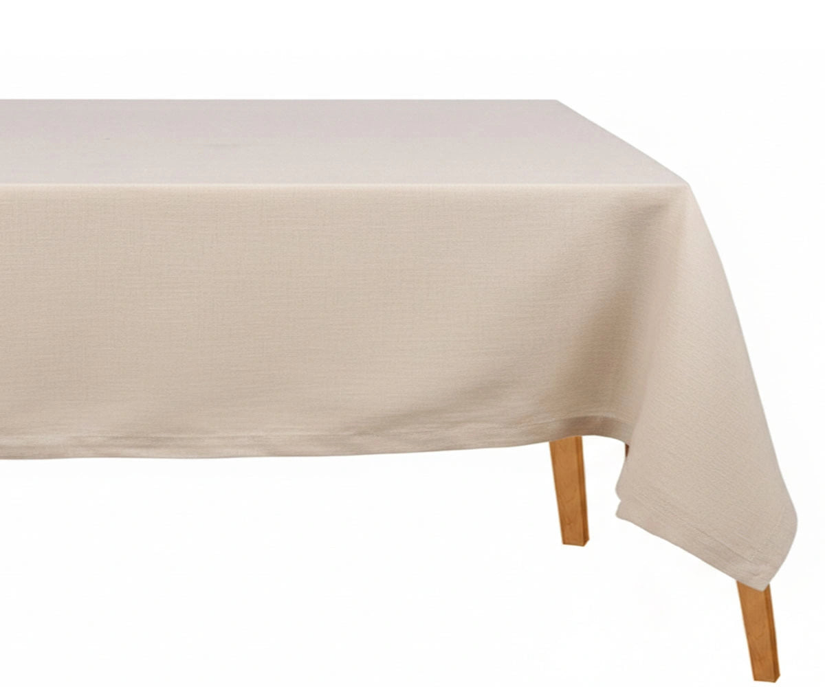Natural cotton linen blend rectangular tablecloth with solid neutral tone, reusable dining table linen perfect for minimalist, rustic, and modern decor