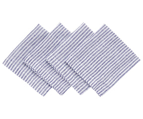 Natural linen blue pinstripe napkins featured in a sophisticated tablescape for weddings and celebrations