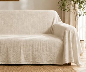 Washable linen furniture cover that combines durability, comfort, and timeless home style.