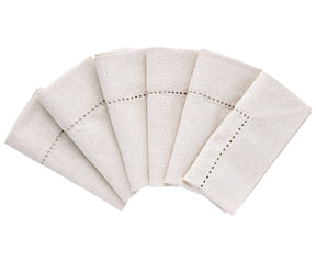 Available in various sizes, including cocktail, luncheon, and dinner sizes, natural hemstitch napkins