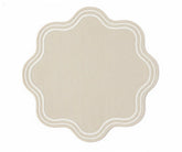 Natural cotton scalloped placemat – round neutral table mat for everyday dining and minimalist farmhouse décor