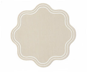 Natural cotton scalloped placemat – round neutral table mat for everyday dining and minimalist farmhouse décor