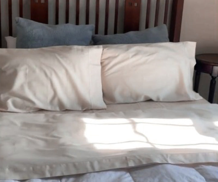 Cotton percale fitted sheet designed for a crisp, cool feel in bed.