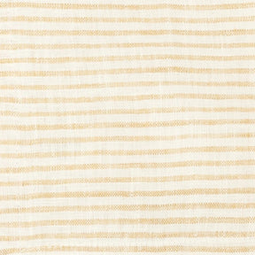 Close-up view of a natural and white horizontal striped cotton fabric texture swatch.