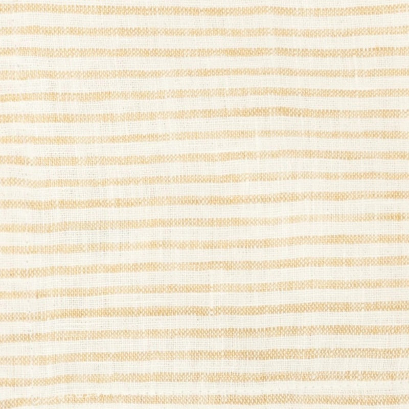 Close-up view of a natural and white horizontal striped cotton fabric texture swatch.