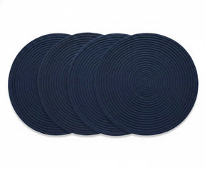 Navy blue round woven placemats set for table decor