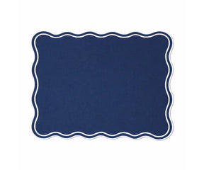Set of rectangle cotton placemats for dining table with classic white scalloped edges and smooth fabric