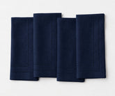 Navy blue linen napkins with double hemstitch, elegant cloth dinner napkins for weddings, restaurants, holiday dining, and special occasions.