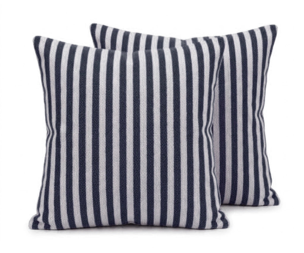 Navy blue and white striped cushion covers set of 2 cotton sofa pillow covers