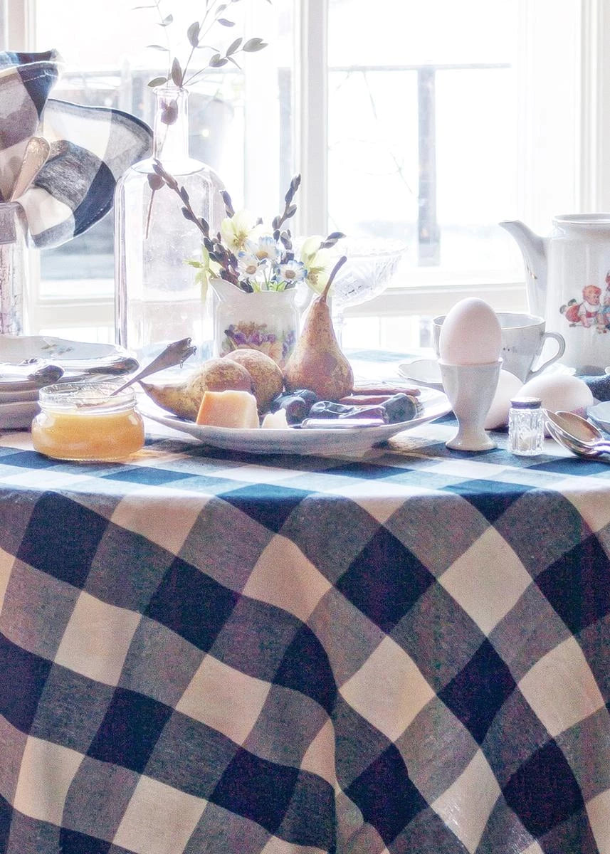 navy blue plaid tablecloth