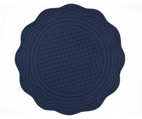 Navy blue quilted cotton round placemat with scalloped edge for classic and formal table décor