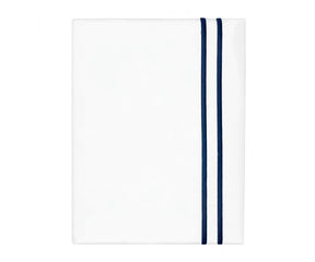 White cotton flat sheet with navy double line embroidery border