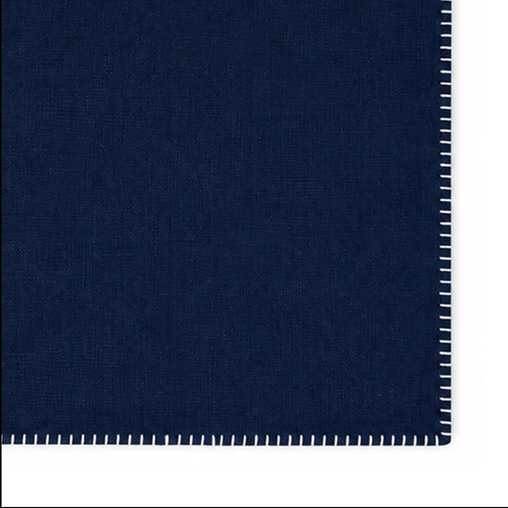 Navy Blue with White Stitch Cotton Dining Table Placemats, reusable rectangle placemats for everyday meals