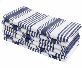 Stacked blue striped cotton dining napkins