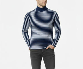 Men’s navy blue high neck cotton t-shirt with modern fit, breathable fabric for casual and gym wear