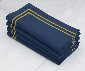 Dark navy cotton napkins with gold border, luxury table linens