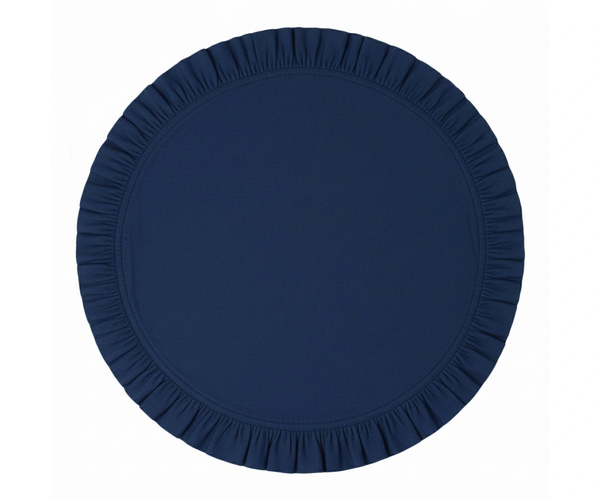 Navy blue round cotton ruffle placemat for elegant table setting
