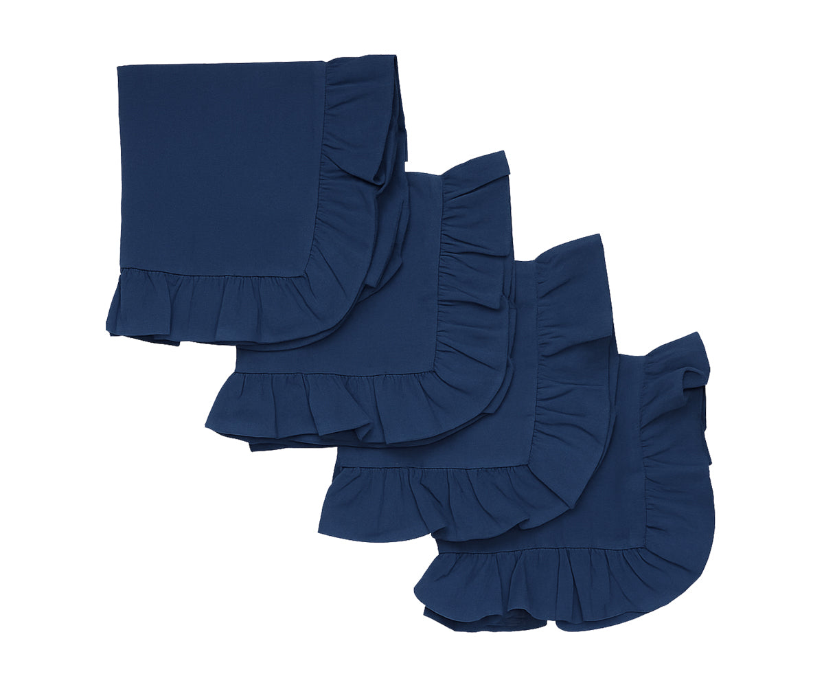 Navy blue cotton ruffle edge dinner napkins set for weddings and events