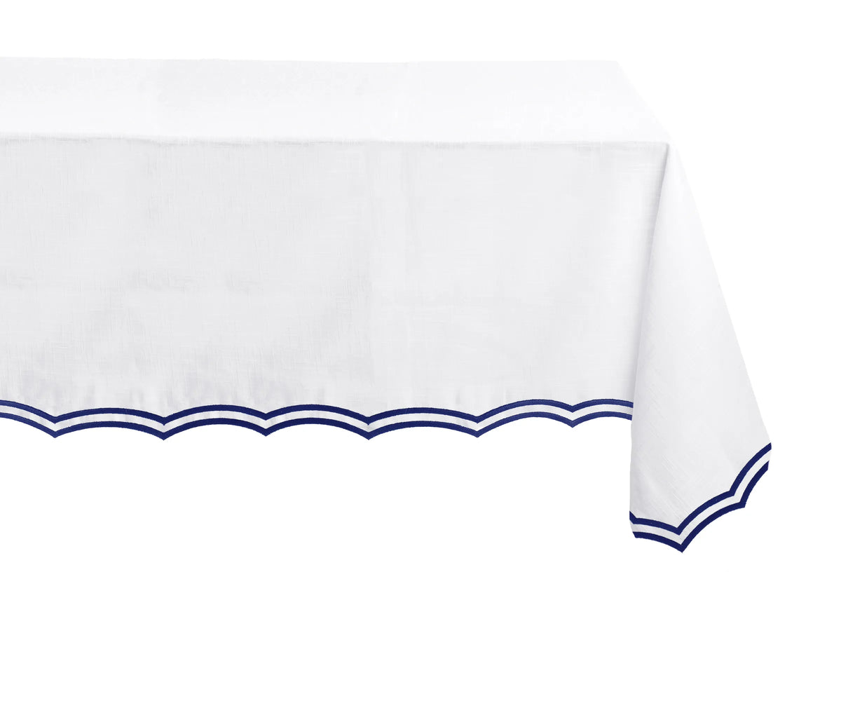 Elegant navy blue fabric tablecloth for dining table