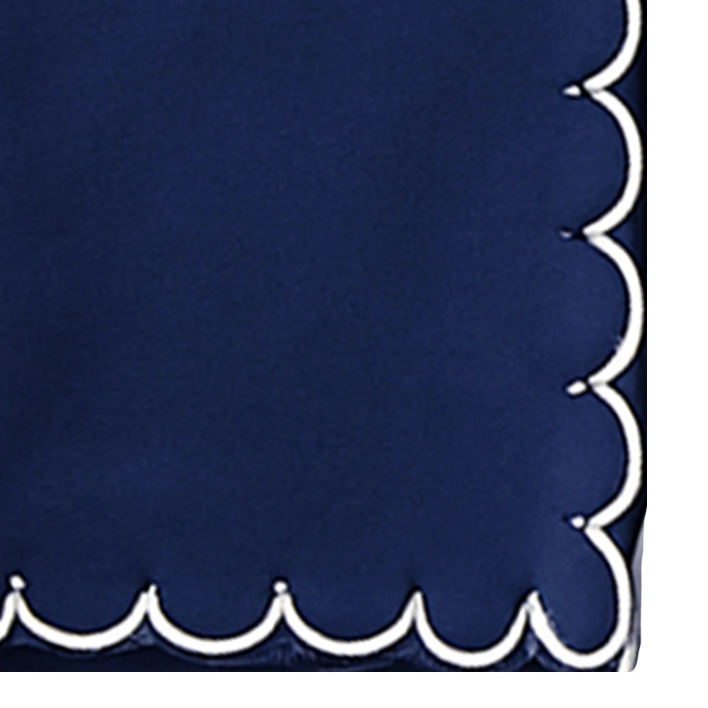 Navy Scalloped Cotton Napkin with White Trim – 100% Cotton