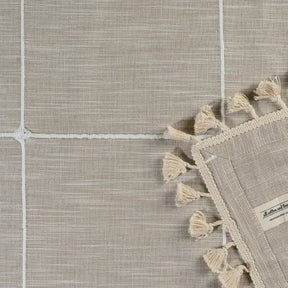 eco-friendly beige plaid tablecloth with tassels