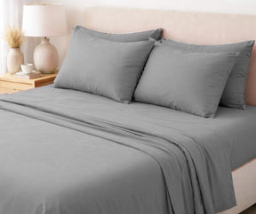 Breathable soft gray 100% flax linen bedding set with deep pocket fitted sheet for thick mattress