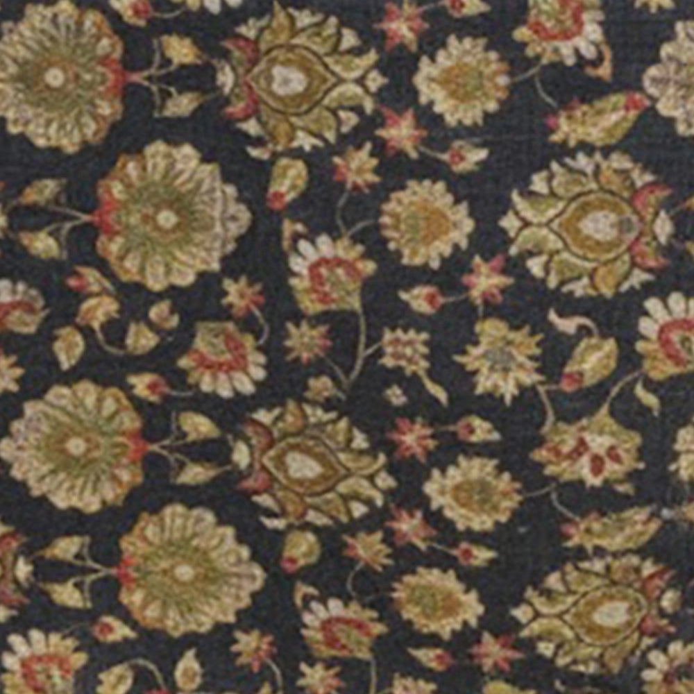 Dark botanical block print cotton tablecloth for dining table decor.
