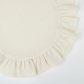 Off white round ruffled cotton napkins with a soft linen texture, perfect for neutral table settings and elegant everyday dining.