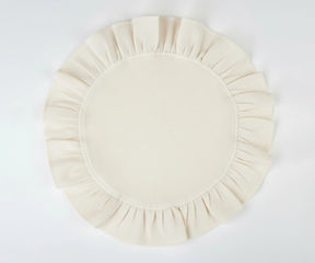 Off white round ruffled cotton placemat