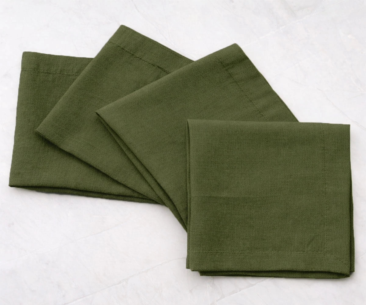 Olive green cotton linen blend napkins set of 4 in solid color, reusable cloth dinner napkins ideal for  everyday table settings